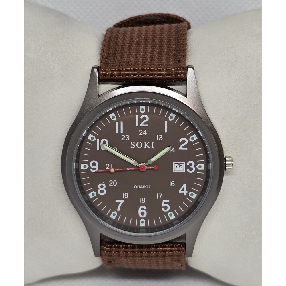 Men's SOKI US Military Army Calendar Analog Quartz Brown Canvas Band Watch 07 - Picture 5 of 9